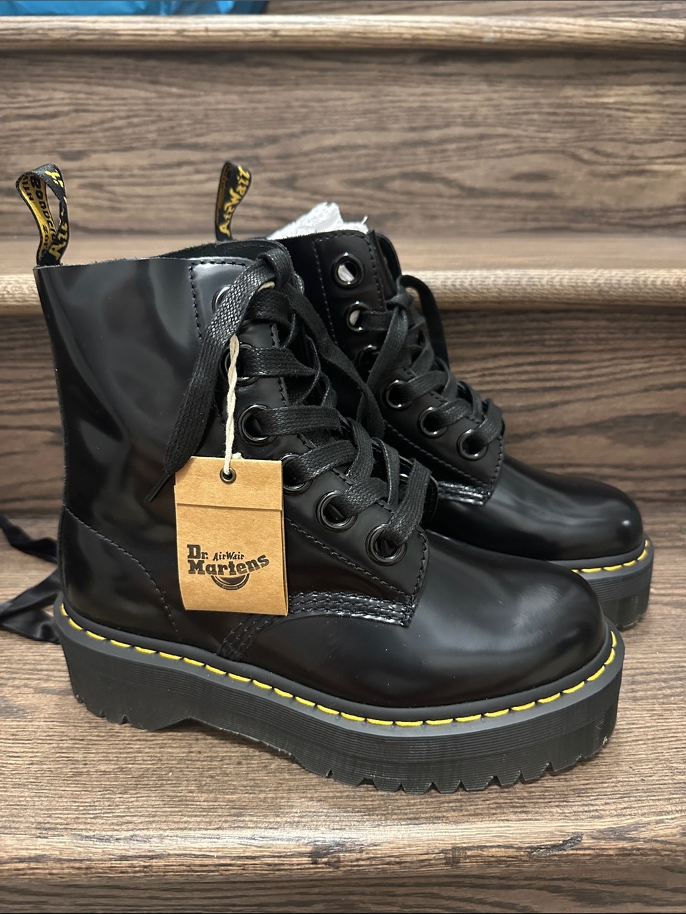 Dr. Martens Molly Leather Black Platform Lace-Up Boots - Picture 12 of 16